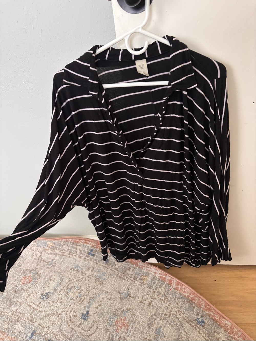 We The Free Black & White Striped Long Sleeve V-Neck Top